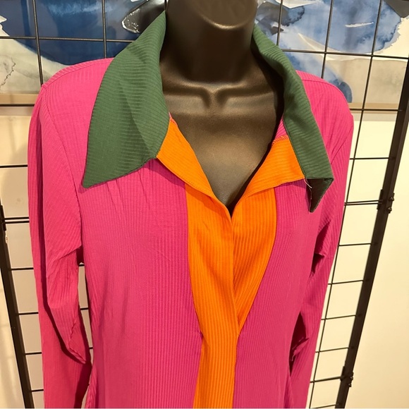 Women’s Plus Size Magenta Long Sleeve Collar Ribbed Maxi Dress - Picture 7 of 10